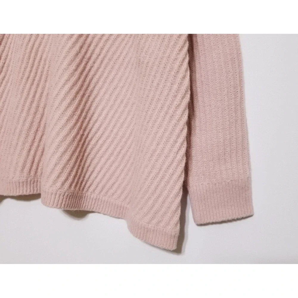 Vince Side Slit Wool Blend Ribbed Knit Crew Neck Sweater Blush Pink XS $325